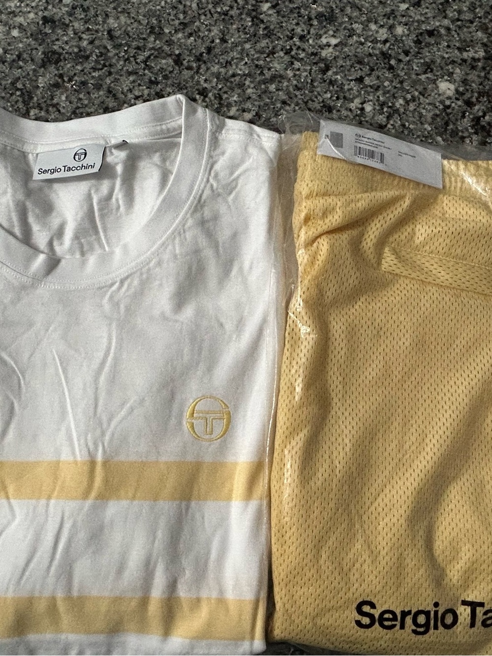 Sergio Tacchini White Tee with Pale Yellow Stripes